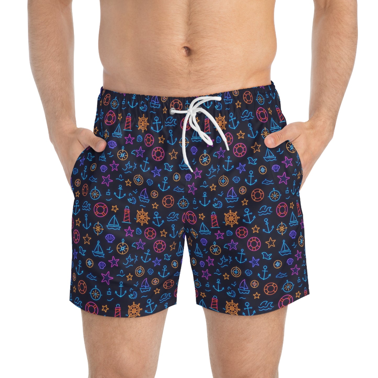 Nautical-Inspired Swim Trunks for Summer Fun, Beachwear, Vacation Ready, Pool Party, Maritime Design, Gift for Travelers