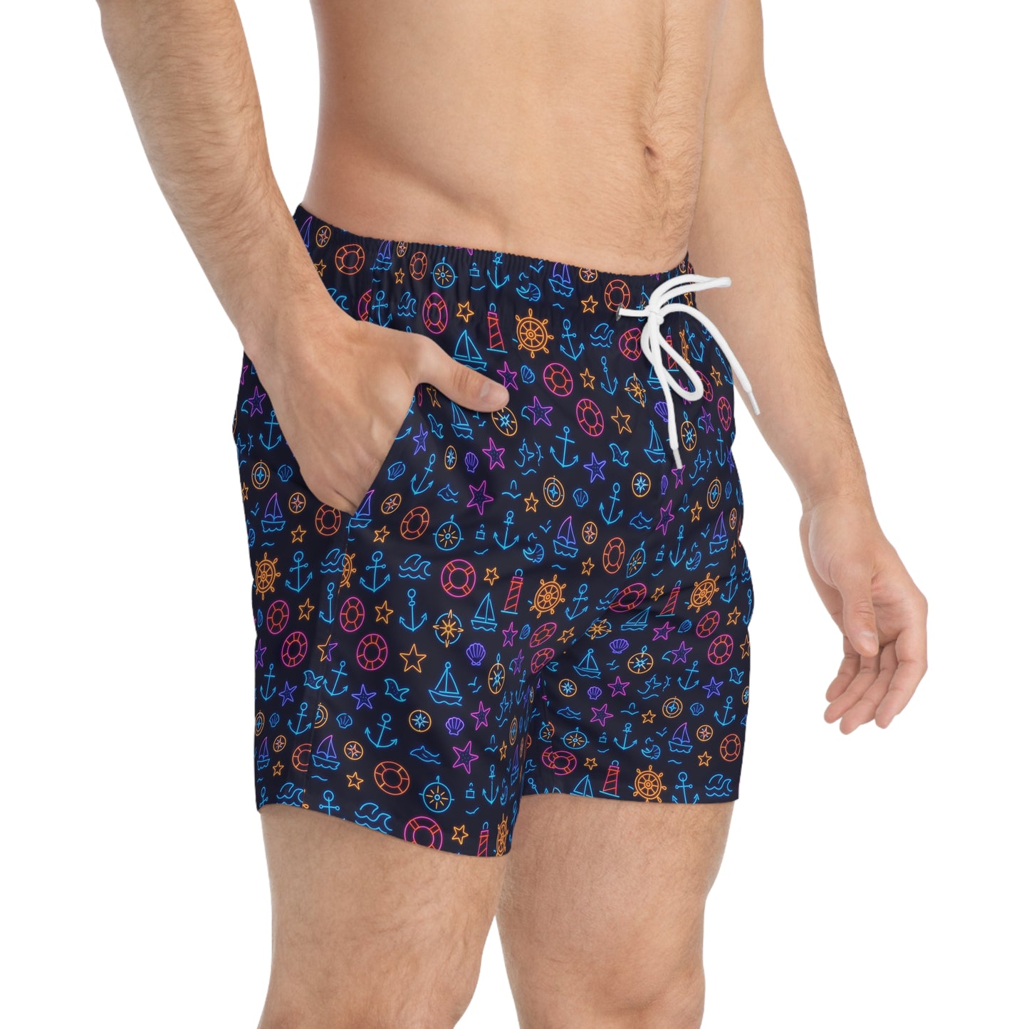 Nautical-Inspired Swim Trunks for Summer Fun, Beachwear, Vacation Ready, Pool Party, Maritime Design, Gift for Travelers