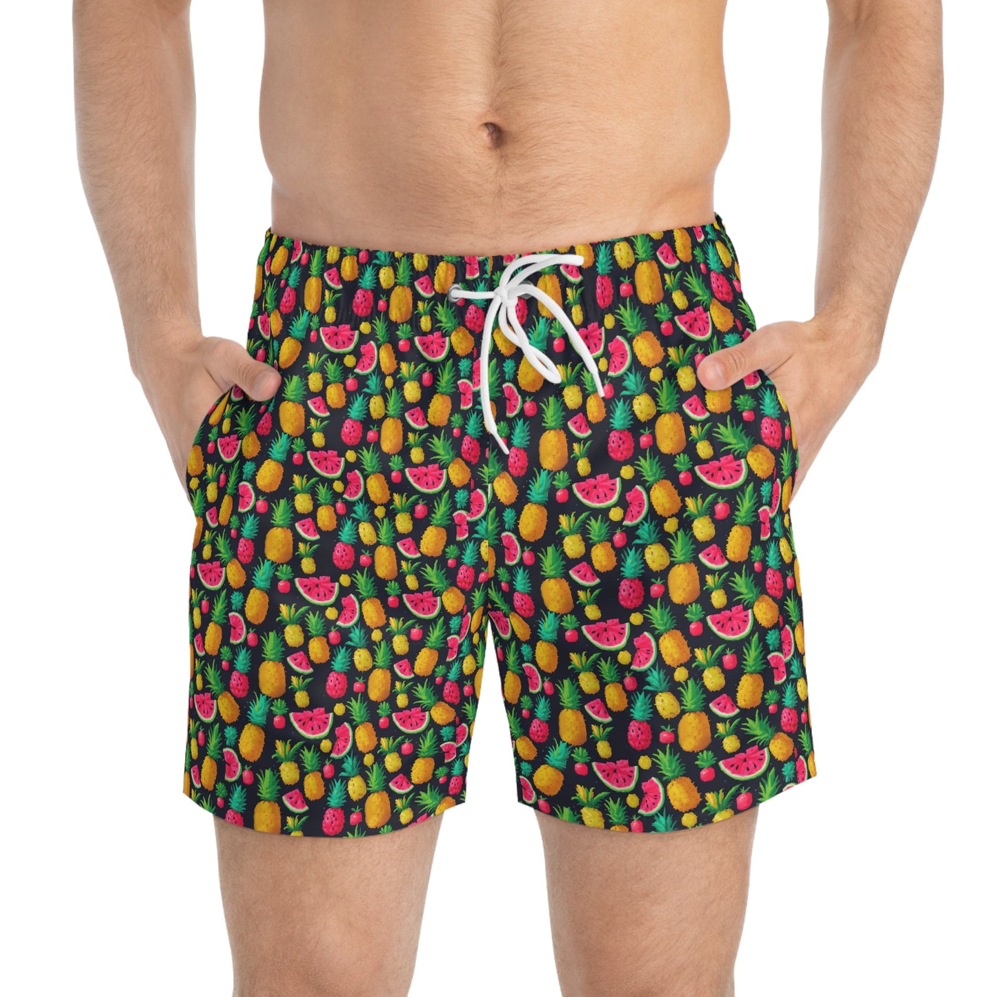 Tropical Fruit Swim Trunks, Colorful Beach Shorts, Summer Poolwear, Vacation Swimwear, Fun Men's Swim Trunks