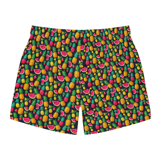 Tropical Fruit Swim Trunks, Colorful Beach Shorts, Summer Poolwear, Vacation Swimwear, Fun Men's Swim Trunks