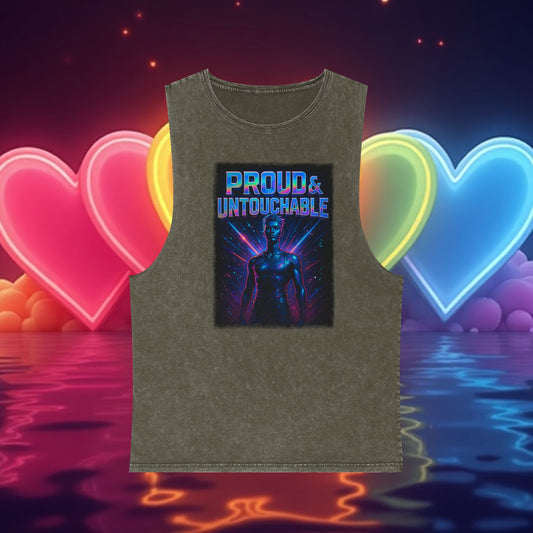 Proud & Untouchable Stonewash Tank Top, Unisex Cool Tee, LGBTQ Pride Apparel, Festival Wear, Birthday Gift, Casual Summer Top