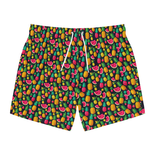 Tropical Fruit Swim Trunks, Colorful Beach Shorts, Summer Poolwear, Vacation Swimwear, Fun Men's Swim Trunks