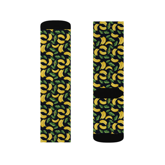 Banana Patterned Sublimation Socks, Fun Fruit Socks, Unique Gift, Summer Vibes, Casual Style, Eco-Friendly Fashion