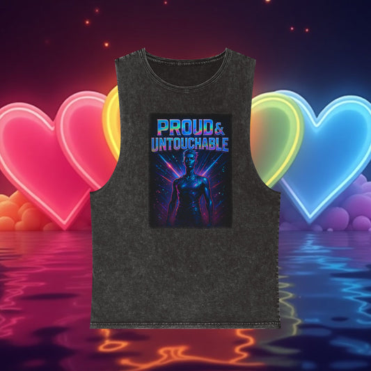 Proud & Untouchable Stonewash Tank Top, Unisex Cool Tee, LGBTQ Pride Apparel, Festival Wear, Birthday Gift, Casual Summer Top