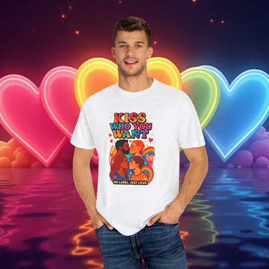 Kiss Who You Want T-Shirt, Unisex Garment-Dyed Tee, Pride Shirt, LGBTQ+ Apparel, Love Wins Tee