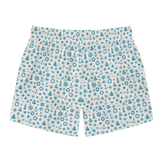 Nautical Swim Trunks, Beach Shorts with Anchor Pattern, Summer Swimwear, Men's Swim Trunks, Vacation Swim Shorts, Pool Party Attire