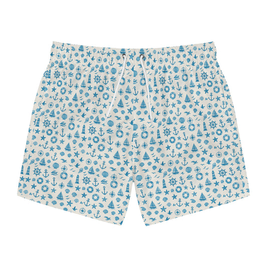 Nautical Swim Trunks, Beach Shorts with Anchor Pattern, Summer Swimwear, Men's Swim Trunks, Vacation Swim Shorts, Pool Party Attire