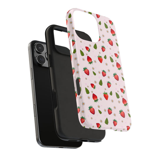 Strawberry Blossom Phone Case, Cute Tough Case, Floral iPhone Cover, Gift for Her, Summer Accessory, Stylish Tech Protection