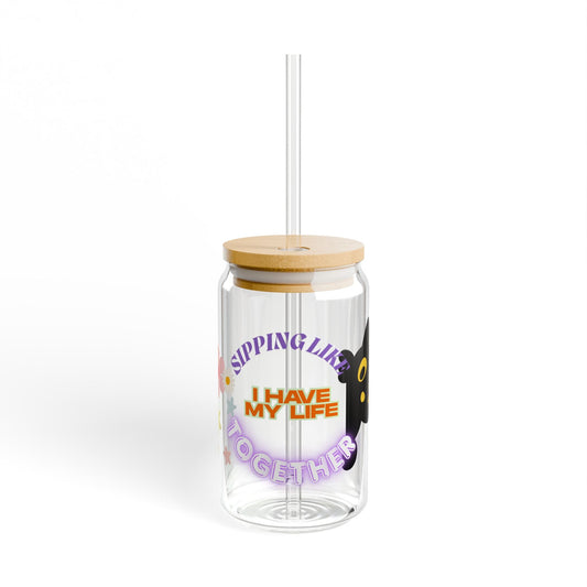 Inspirational Sipper Glass - "Sipping Life Together" - 16oz Motivational Drinkware - Buimen studio